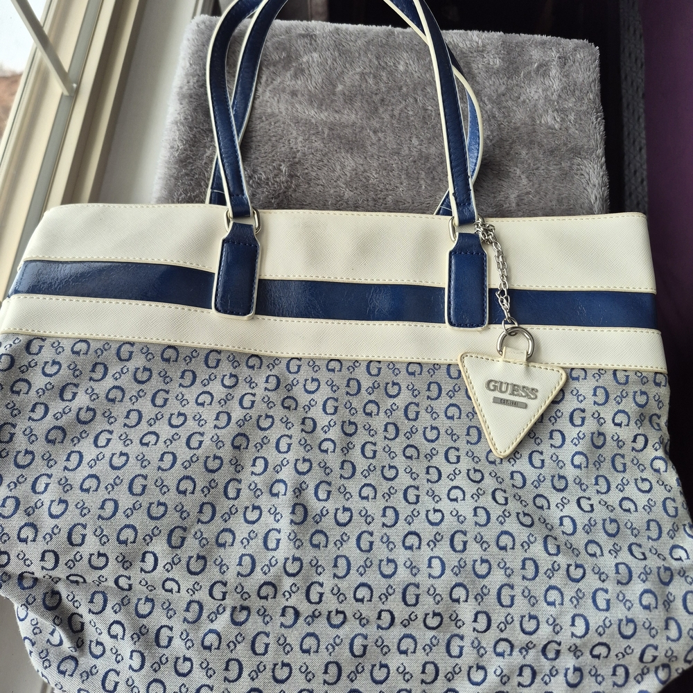 GUESS Blue and Cream Women's Tote Bag